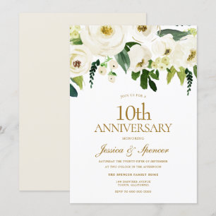 Weiße Blumen & Creme 10. Hochzeitstag Einladung