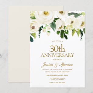 Weiße Blumen & Creme 30. Hochzeitstag Einladung