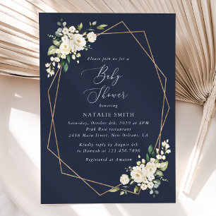 Weiße Blumen, Cremefarbene Blumen, Boho, Babyparty Einladung