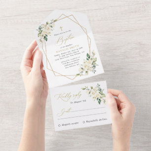 Weiße Blumen, cremefarbene Blumen, Boho, florale T All In One Einladung