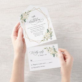 Weiße Blumen, cremefarbene Blumen, Boho, Geburtsta All In One Einladung