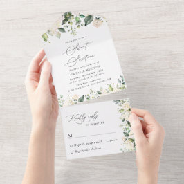 Weiße Blumen, cremefarbene Blumen, Boho, Sweet 16 All In One Einladung