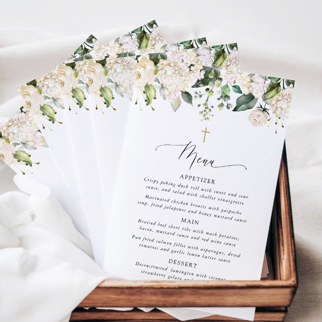 Weiße Blumen, cremefarbene Blumen, Boho, Taufmenü (Von Creator hochgeladen)