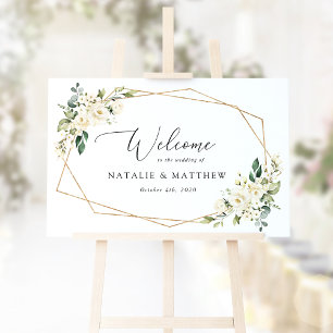 Weiße Blumen, cremefarbene Blumen, Hochzeitsbegrüß Poster