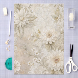 Weiße Blumen Dekor mit Knister-Effekt zum Decoupie Seidenpapier