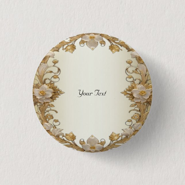 Weiße Blumen Dekorativer Goldknopf Button (Vorderseite)