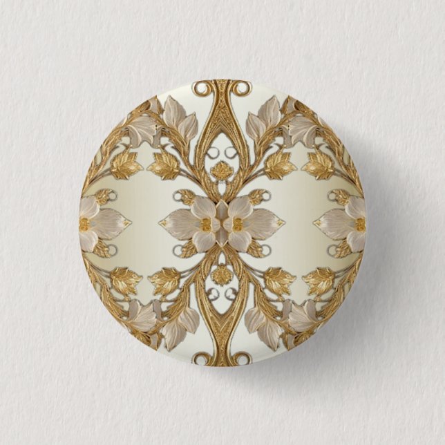 Weiße Blumen Dekorativer Goldknopf Button (Vorderseite)
