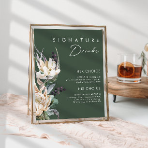 Weiße Blumen Dunkelgrüne Signature-Drinks-Beschi Poster