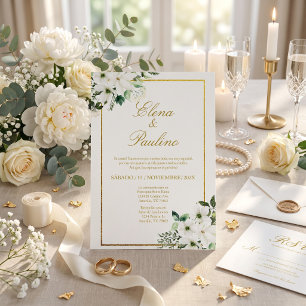 Weiße Blumen Elegante spanische Hochzeitseinladung Einladung