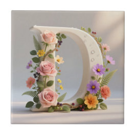 Weiße Blumen-Garten-Monogramm Buchstabe D Fliese