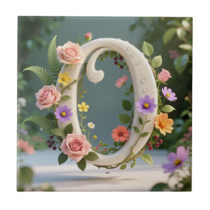 Weiße Blumen-Garten-Monogramm Buchstabe O Fliese