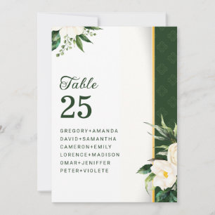 Weiße Blumen Goldstreifen Tisch Nr. Einladung