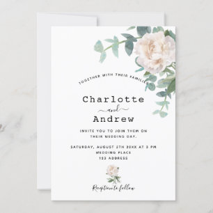 Weiße Blumen Grün Moderne elegante Hochzeit Einladung