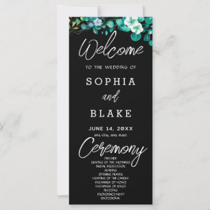 Weiße Blumen Grün Schwarz Hochzeitsprogramm