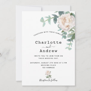 Weiße Blumen grüne elegante Hochzeit Einladung