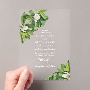 Weiße Blumen & Grüne Hochzeit Wasserfarbe Acryleinladungen