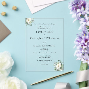 Weiße Blumen Grüne Traditionelle Formelle Hochzeit Acryleinladungen