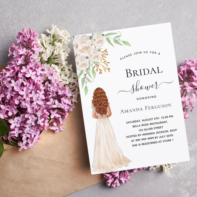 Weiße Blumen grünes Kleid Brautparty Einladung (Von Creator hochgeladen)