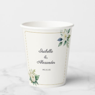 Weiße Blumen & Grünpersonalierte Hochzeit Pappbecher