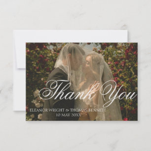 Weiße Blumen Grünzeug Foto Hochzeit Danke Karte