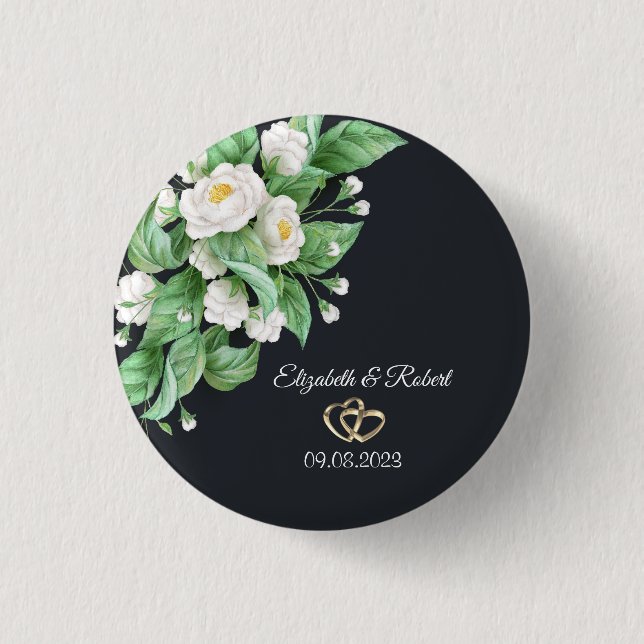 Weiße Blumen Hochzeit Button (Vorderseite)