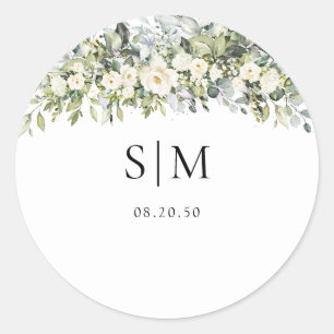 Weiße Blumen-Hochzeit-Klassischer-Runder-Aufkleber Runder Aufkleber