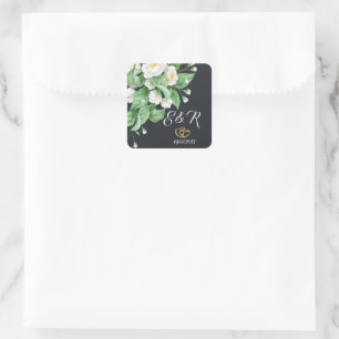 Weiße Blumen Hochzeit Quadratischer Aufkleber