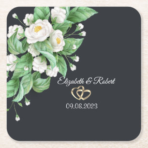 Weiße Blumen Hochzeit Rechteckiger Pappuntersetzer