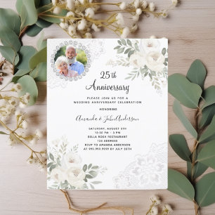 Weiße Blumen Hochzeitseinladung 25 Jahre