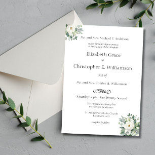Weiße Blumen-Hochzeitstraditionelle formelle Hochz Einladung