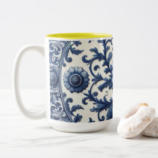 Weiße Blumen-Kaffeetasse aus Keramik, 450ml Zweifarbige Tasse