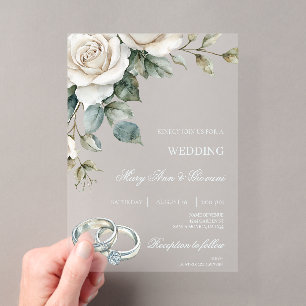 Weiße Blumen mit goldenem Ring Hochzeit Acryleinladungen