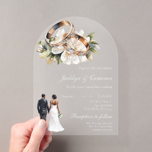 Weiße Blumen mit Ring Hochzeit Acryleinladungen
