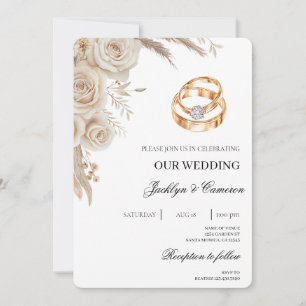 Weiße Blumen mit Ring Hochzeit Einladung