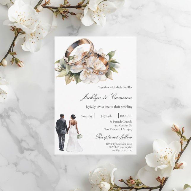 Weiße Blumen mit Ring Hochzeit Einladung (Von Creator hochgeladen)