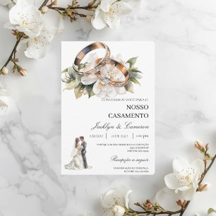 Weiße Blumen mit Ring Portugiesische Hochzeit Einladung