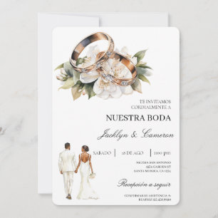 Weiße Blumen mit Ring Spanische Hochzeit Einladung