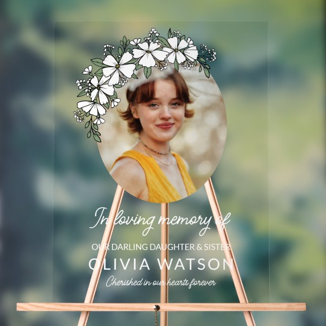 Weiße Blumen Oval Foto in lieblicher Erinnerung Acrylschild (Neutral)