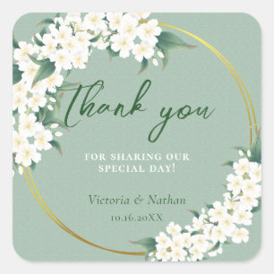 Weiße Blumen Salbei Grünes Wolkenmuster Goldener K Quadratischer Aufkleber