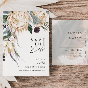 Weiße Blumen Schrift Foto Save The Date Postkarte