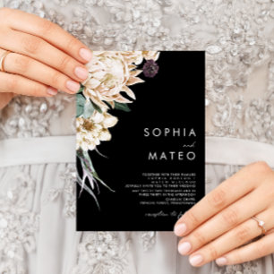 Weiße Blumen Schwarze Hochzeitseinladung Einladung