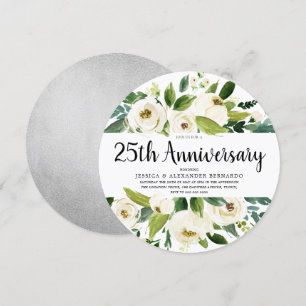 Weiße Blumen Silberne 25. Hochzeitstag-Jubiläumsfe Einladung