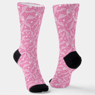 Weiße Blumen-Spitze auf rosa Hintergrund Socken