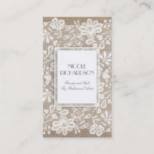 Weiße Blumen-Spitze und Jute Elegant Visitenkarte