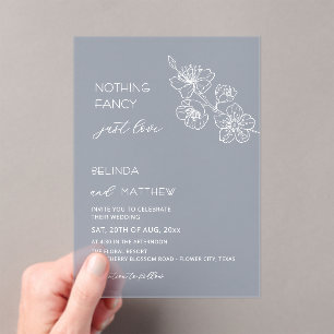 Weiße Blumen Staubig Blaue Casual-Hochzeit Acryleinladungen
