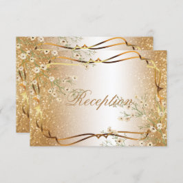 Weiße Blumen u. GoldGlitzer - Empfang Einladung