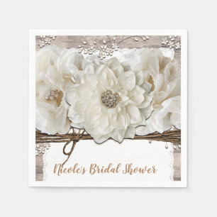 Weiße Blumen und Birke Rustikaler Glamour Brautdus Serviette