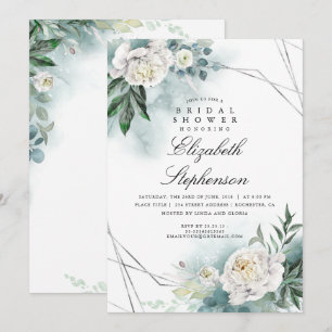 Weiße Blumen und Grün Elegante Babyparty für die B Einladung