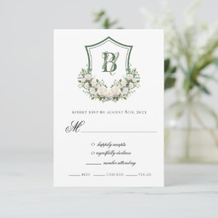 Weiße Blumen Wappen Hochzeit RSVP Karte