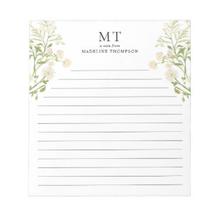 Weiße Blumen-Wildblumen-Klassisches Monogramm Lini Notizblock